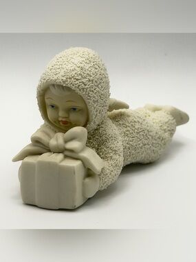 Vintage Lamb Costume Child Figurine Holding Gift Cream Textured Christmas Decor